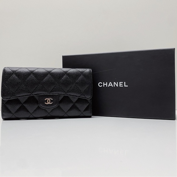 Chanel Classic Black Quilted Caviar Leather Long Flap Wallet - Picture 2 of 11